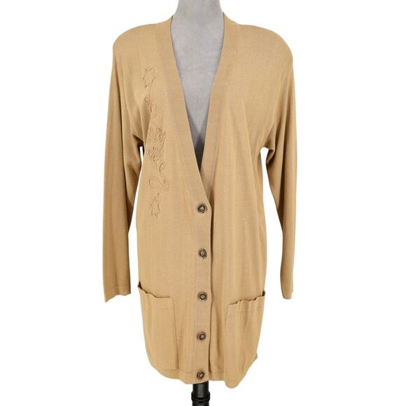 Laurel Escada Sweater Womens 6 Beige Long Cardigan Pockets Grandpa Vintage - Picture 1 of 14